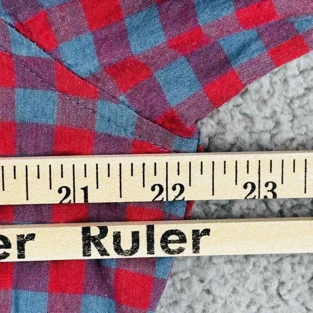 J CREW Shirt Mens L Blue Red Classic Fit Button Secret Wash Organic Cotton